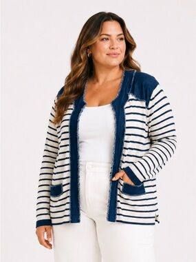 FDJ French Dressing Nautical Stripe Cardigan – XL Coastal Chic Sweater